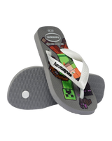 Boys Minecraft Flip Flops in Steel Grey & White