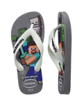 Boys Minecraft Flip Flops in Steel Grey & White