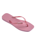 Square Logo Metallic Flip Flops in Rose Chiffom