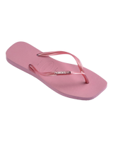 Square Logo Metallic Flip Flops in Rose Chiffom