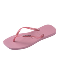 Square Logo Metallic Flip Flops in Rose Chiffom