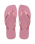Square Logo Metallic Flip Flops in Rose Chiffom