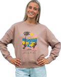 The Born by the Sea Womens Postcard Sweatshirt in Hazy Pink