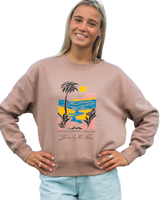 The Born by the Sea Womens Postcard Sweatshirt in Hazy Pink