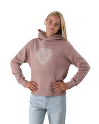 The Born by the Sea Womens Mandala Heart Hoodie in Hazy Pink