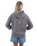 The Born by the Sea Womens Cornwall Palm Faded Hoodie in Faded Grey