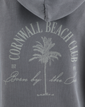 The Born by the Sea Womens Cornwall Palm Faded Hoodie in Faded Grey