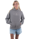The Born by the Sea Womens Cornwall Palm Faded Hoodie in Faded Grey