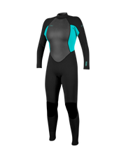 Girls Reactor-2 3/2mm Back Zip Wetsuit in Black & Light Aqua