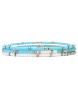 The Pura Vida Mixed Seed Bead Silver Stretch Bracelet (3 Pack) in Seafoam Dream