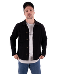 Embroidered Canvas Chore Jacket in Black