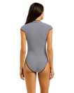Clubhouse Cap Sleeve Zip Front One Piece Swimsuit in True Navy