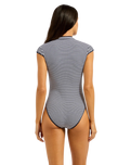 Clubhouse Cap Sleeve Zip Front One Piece Swimsuit in True Navy