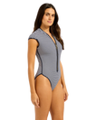 Clubhouse Cap Sleeve Zip Front One Piece Swimsuit in True Navy