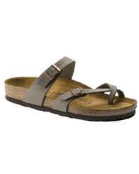 The Birkenstock Womens Mayari Birko-Flor Nubuck Sandals in Stone