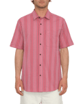 The Volcom Mens Newbar Stripe Shirt in Washed Ruby