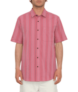 The Volcom Mens Newbar Stripe Shirt in Washed Ruby