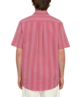 The Volcom Mens Newbar Stripe Shirt in Washed Ruby