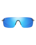 The Maui Jim Pālulu Polarised Shield Sunglasses in Matte Black & Blue Hawaii