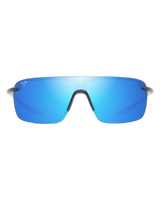 The Maui Jim Pālulu Polarised Shield Sunglasses in Matte Black & Blue Hawaii