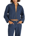 Pinstripe Cropped Jacket in Indigo