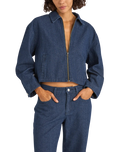 Pinstripe Cropped Jacket in Indigo