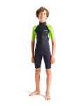The C-Skins Boys Element 3/2mm Backzip Shorty Wetsuit in Anthracite, Lime & Multi