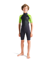 The C-Skins Boys Element 3/2mm Backzip Shorty Wetsuit in Anthracite, Lime & Multi