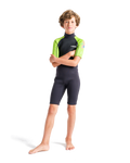 The C-Skins Boys Element 3/2mm Backzip Shorty Wetsuit in Anthracite, Lime & Multi