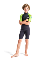 The C-Skins Boys Element 3/2mm Backzip Shorty Wetsuit in Anthracite, Lime & Multi