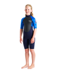 Boys Element 3/2mm Back Zip Shorty Wetsuit in Slate, Cyan & Multi
