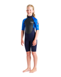 Boys Element 3/2mm Back Zip Shorty Wetsuit in Slate, Cyan & Multi