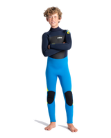 Boys Legend 4/3mm Back Zip Wetsuit in Cyan, Slate & Multi