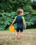 The C-Skins Boys NuWave C-Kid Baby Front Zip Shorty Wetsuit in Bluestone & Lime