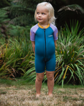 The C-Skins Girls NuWave C-Kid Baby Front Zip Shorty Wetsuit in Steel Blue & Lilac