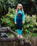 The C-Skins Boys NuWave Legend 3/2mm Back Zip Wetsuit in Bluestone, Blue & Red
