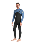 The C-Skins Mens NuWave Session 3/2mm Chest Zip Wetsuit in Black, Steel Blue & Lime