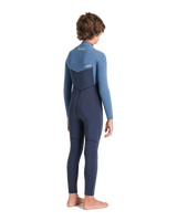 The C-Skins Boys NuWave Session 4/3mm Chest Zip Wetsuit in Bluestone, Steel Blue X & Lime