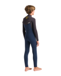 The C-Skins Boys NuWave Session 4/3mm Chest Zip Wetsuit in Bluestone, Meteor X & Saffron
