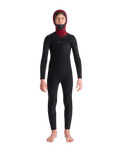 Boys NuWave Session 5/4mm Hooded Chest Zip Wetsuit in Black, Bluestone X & Cool Green