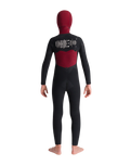 Boys NuWave Session 5/4mm Hooded Chest Zip Wetsuit in Black, Bluestone X & Cool Green