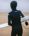 Boys NuWave Session 5/4mm Hooded Chest Zip Wetsuit in Black, Bluestone X & Cool Green