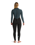 The C-Skins Womens NuWave Surflite 4/3mm Back Zip Wetsuit in Black, Dark Forest & Retro Blue