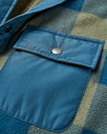 Firelight Sherpa Lined Overshirt in Dusty Olive & Dark Denim Check