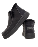 The Hey Dude Shoes Womens Denny Recycled Leather Grip Shoes in Jet Black