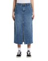 The Dickies Womens Long Denim Skirt in Rinsed Blue & Fade