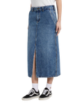 The Dickies Womens Long Denim Skirt in Rinsed Blue & Fade