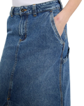 The Dickies Womens Long Denim Skirt in Rinsed Blue & Fade