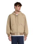 Unlined Canvas Hooded Bomber Jacket in Desert Sand