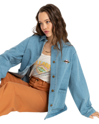 The Billabong Womens Endless Night Denim Jacket in Soft Indigo